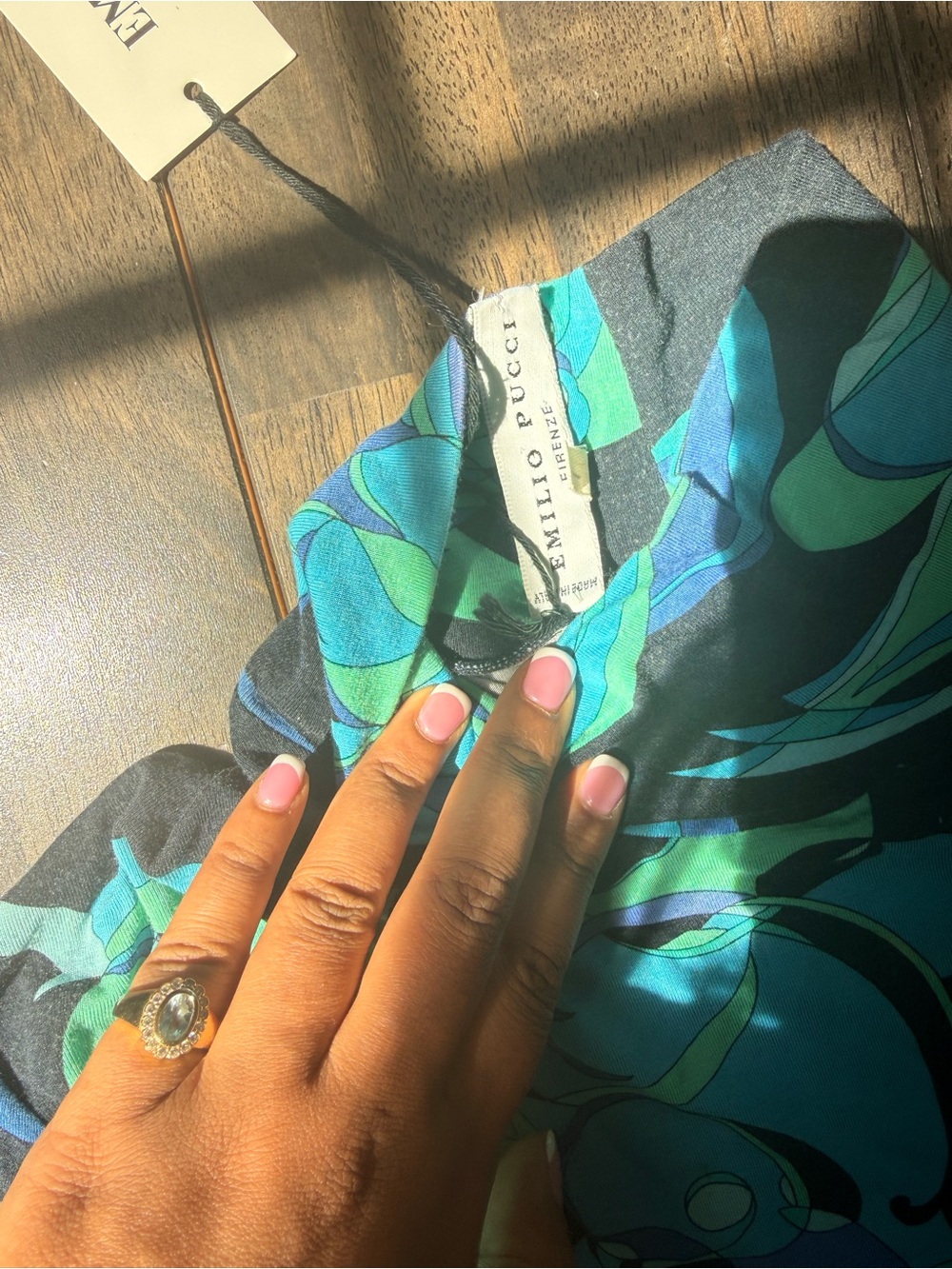 Emilio Pucci Short-Sleeve Mock Neck Top in Blue and Teal Swirl Print - Picture 2 of 7